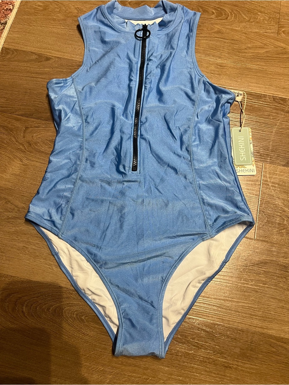 Women’s Blue Zip-Front One-Piece Swimsuit Shekini